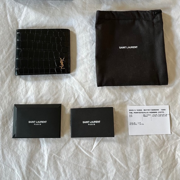 Saint Laurent Croc Embossed Bifold Wallet - Picture 1 of 7